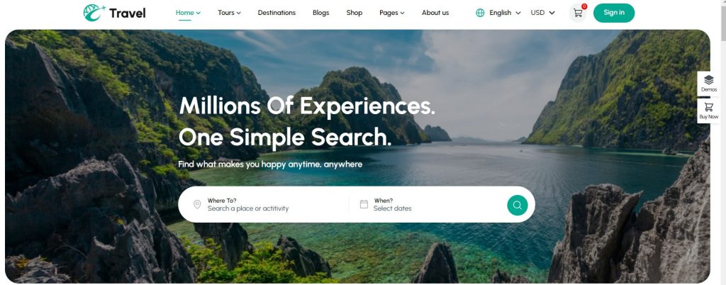 A screenshot of TravelWP’s demo